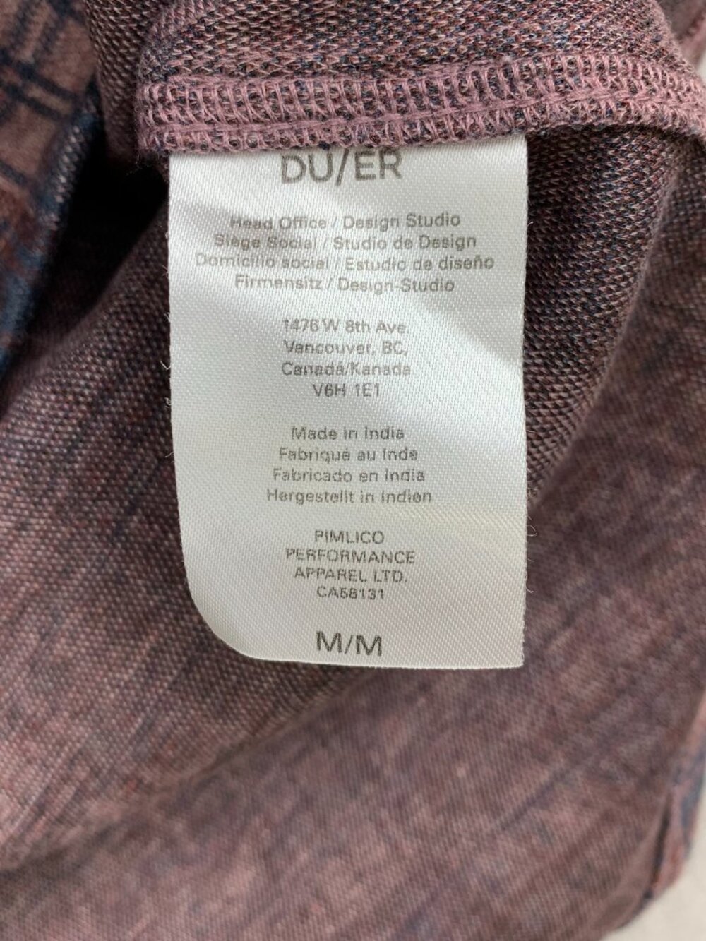 DU/ER Mens Shirt Medium Purple Plaid Flannel Button Up Long Sleeve Performance - Picture 5 of 8